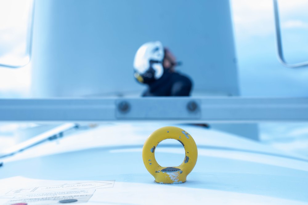 Wind turbine blade repair work carried out by rope access