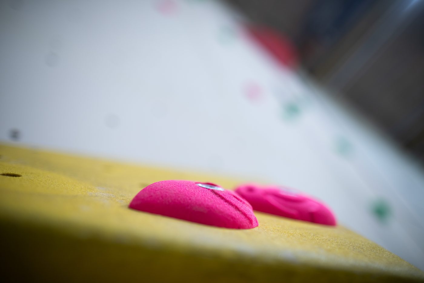 Climbing holds and a bouldering volume examined during a climbing wall inspection to BS EN 12572-2